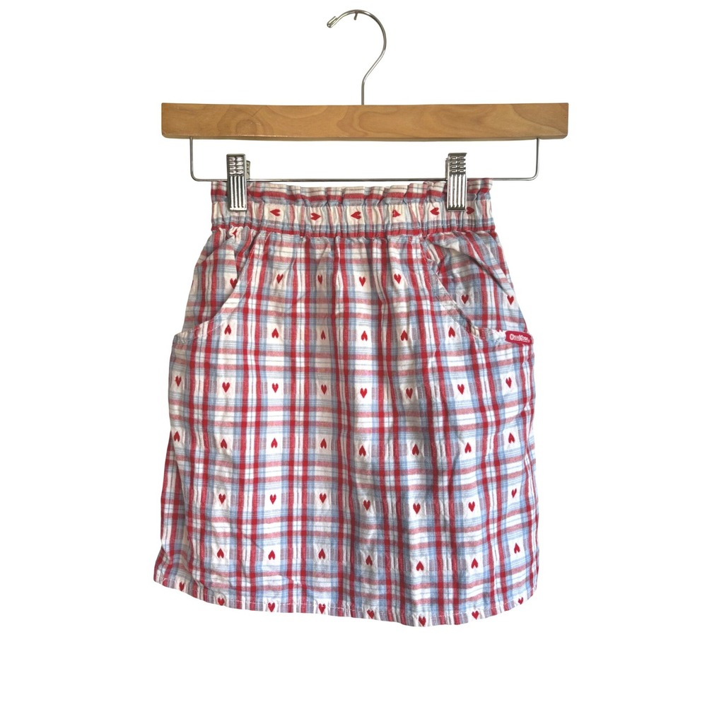 VTG OshKosh Bgosh Girls Red‎ Plaid Heart Paperbag Waist Skirt Size 6X USA Made